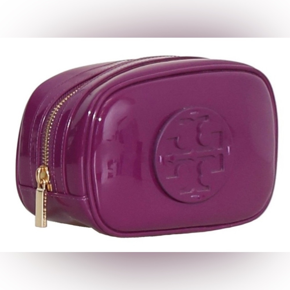 Tory Burch Glossy Purple Pouch with Gold Accent